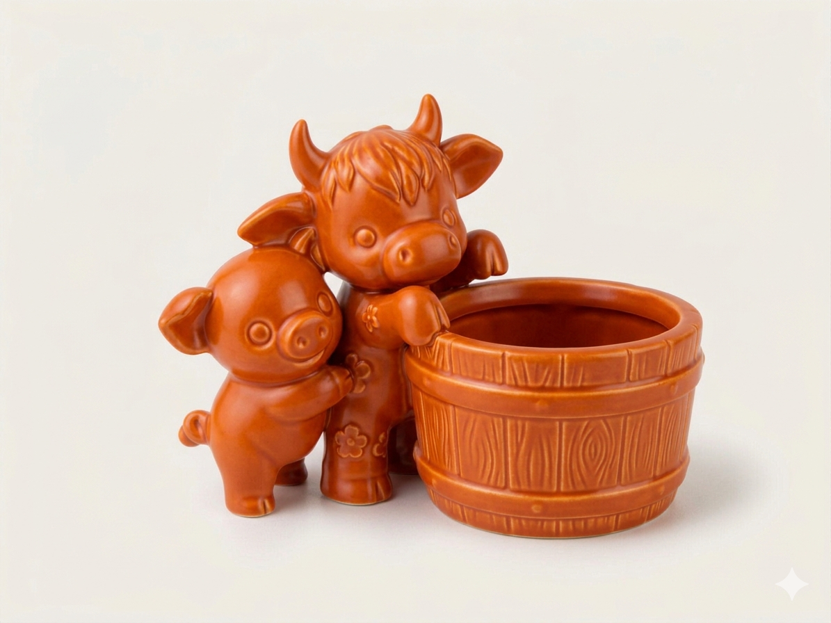 Cow & Pig Barrel Planter - Image 8