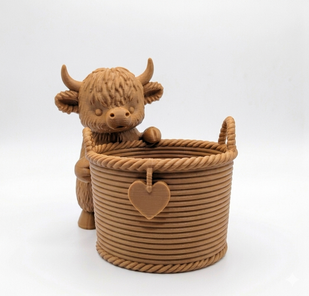 Cow with a cute Wicker Basket Planter - Image 7