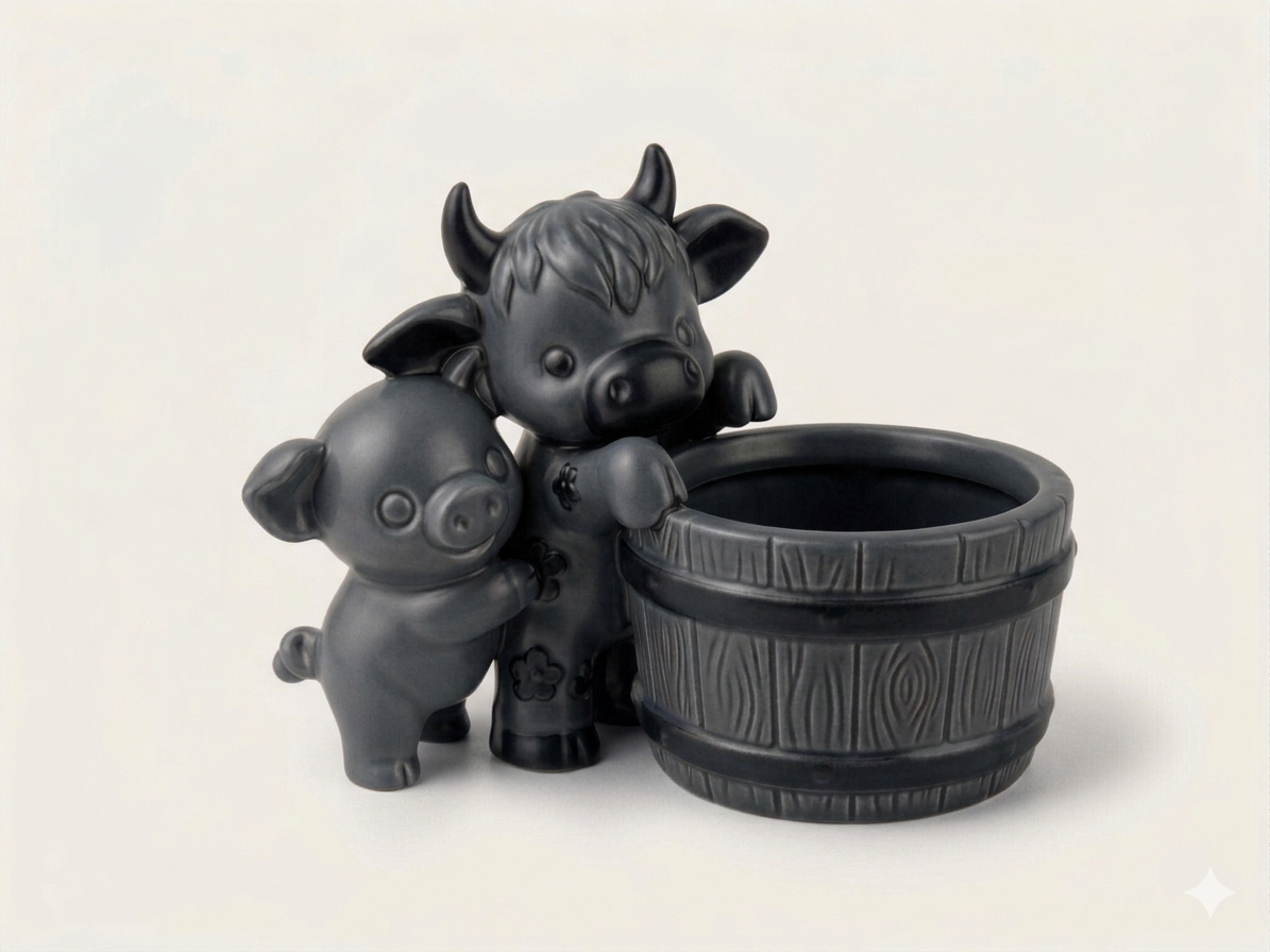 Cow & Pig Barrel Planter - Image 5