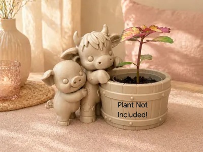 Cow & Pig Barrel Planter