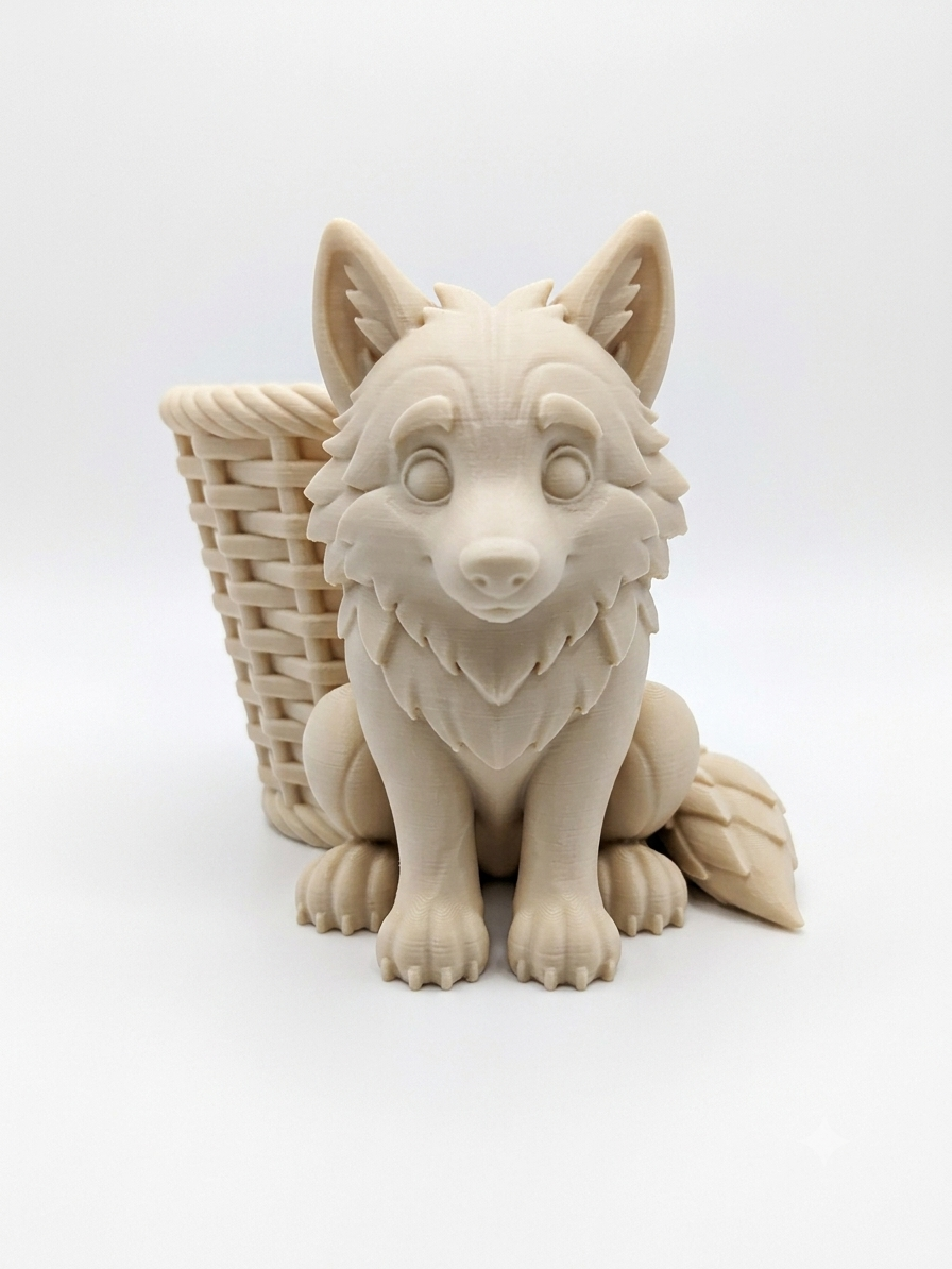 Woodland Wolf Pup Basket Planter - Image 3