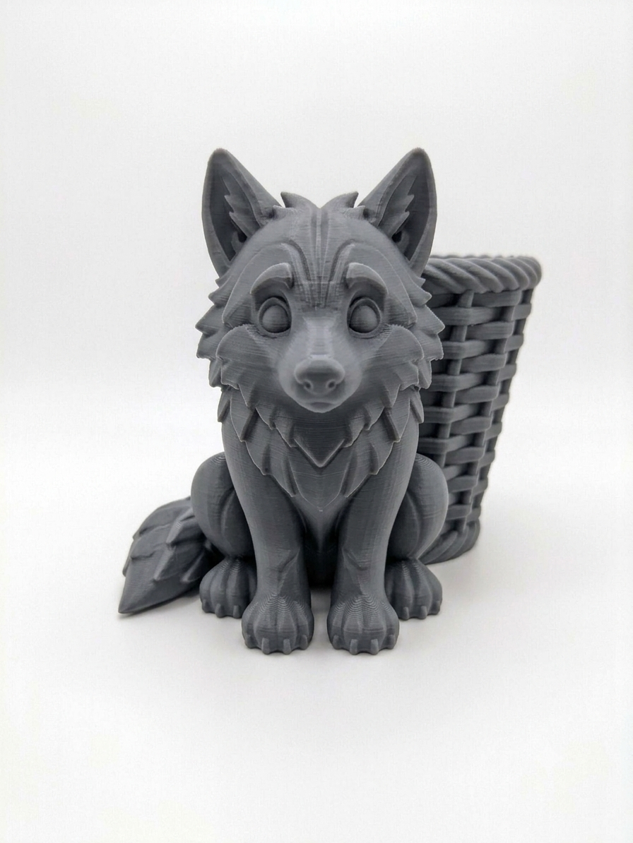 Woodland Wolf Pup Basket Planter - Image 11