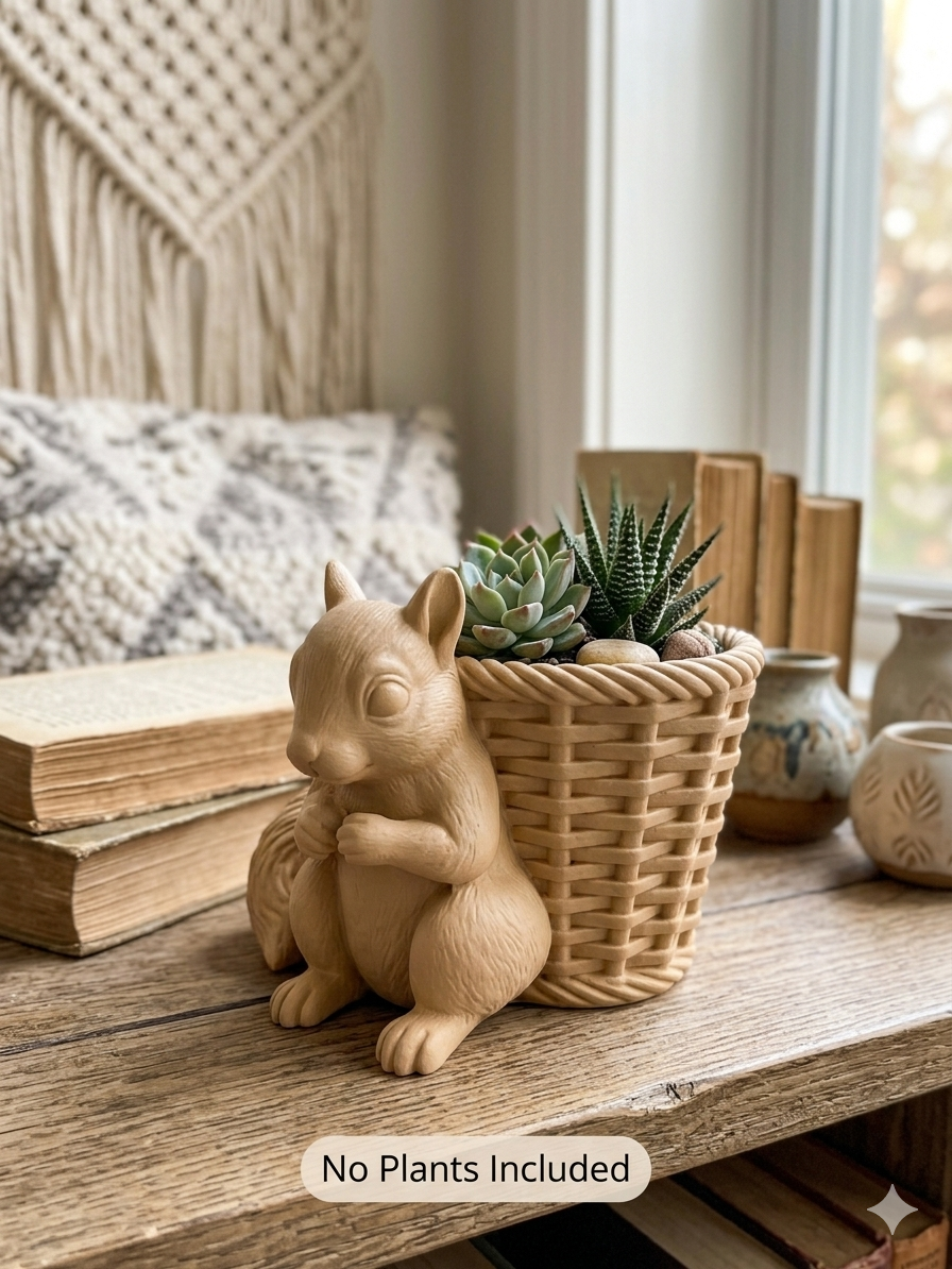 Squirrel Wicker Planter