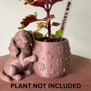 Cute Longhaired Dachshund Planter