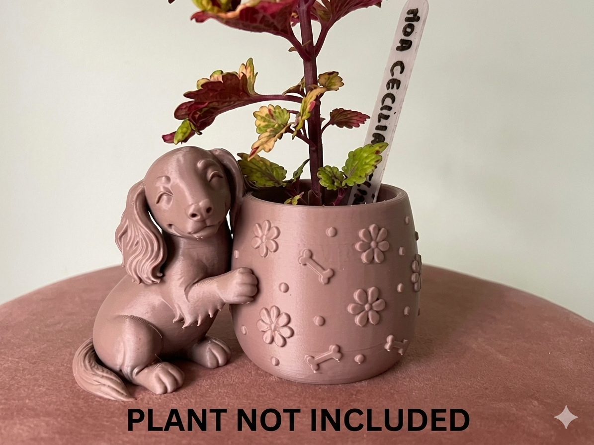 Cute Longhaired Dachshund Planter